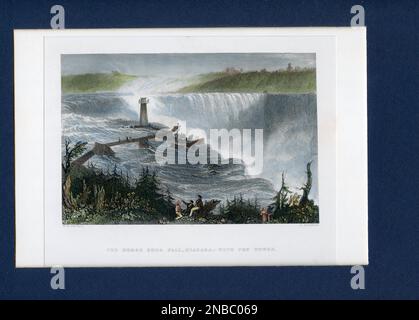 Antiquitätendruck der Niagarafälle von der amerikanischen Seite Stockfoto