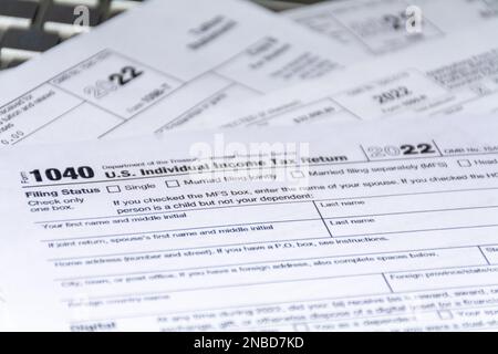 US-Steuerformular 1040 Steuererklärung für 2022 Stockfoto