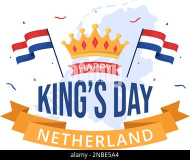 Happy Kings Netherlands Day Illustration mit Waving Flags und King Celebration für Webbanner oder Landing Page in Flat Cartoon handgezeichneten Vorlagen Stock Vektor