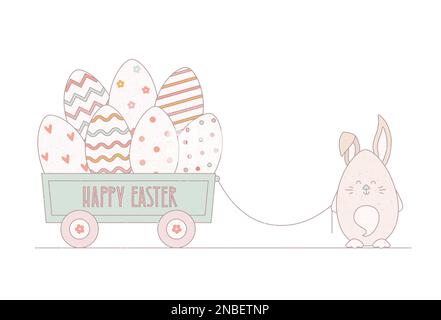 Der süße osterhase jagt Eier. Vektordarstellung mit Hase für Karte, Banner. Stock Vektor