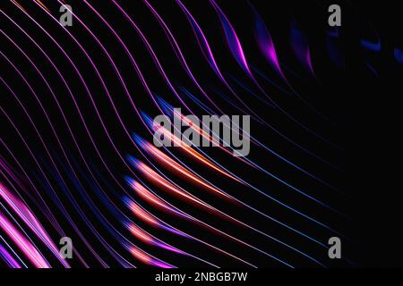 3D-Darstellung, Gradientenwellen von Linien und Interlacing. Abstrakter Hintergrund. Stockfoto