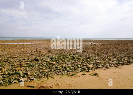 Niedrigwasser-Felsstein atlantischer Strand von Saint Vincent sur Jard Vendee Frankreich Stockfoto