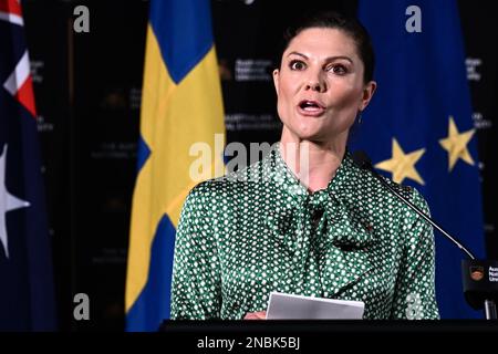 Crown Princess Victoria hielt am 14. Februar 2023 eine besondere Ansprache an der Australian National University in Canberra, Australien, um den Pa zu eröffnen Stockfoto