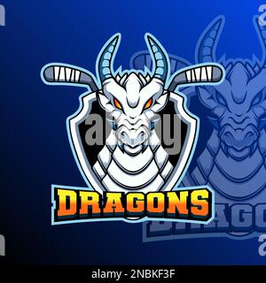 Dragons Hockey Animal Logo Sport Club Teamabzeichen Stock Vektor