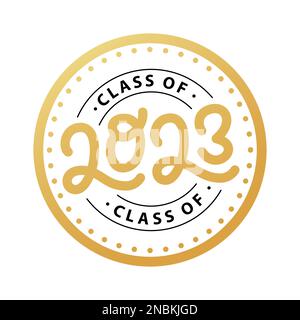 Absolvent 2023. Klasse von 2023. Beschriftung Logo-Stempel. Design-Jahrbuch für Hochschulabsolventen. Vektordarstellung. Stock Vektor
