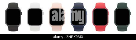 Set aus Smartwatches mit verschiedenen Trägern und leerem Bildschirm Stock Vektor