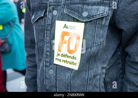 Bordeaux , Aquitaine France - 12 02 2023 : fo Force ouvriere Textzeichen und Markenlogo der Arbeiter kämpfen für die Gewerkschaft Stockfoto