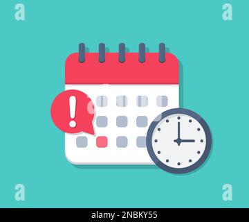 Kalendertermin mit Uhr im flachen Design Stock Vektor
