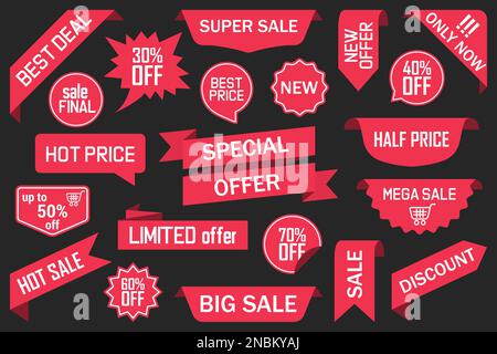 Set aus roten Sale, Sonderangebot, Rabattbanner Band Stock Vektor