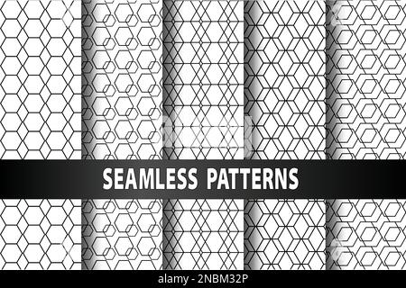 Geometrische nahtlose Vektormuster festgelegt. Moderne Liniendarstellung mit einfachen geometrischen Formen. Geometrische Linie nahtlose Musterkollektion illustr Stock Vektor
