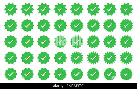 Satz grüner Symbole mit Häkchen in flachem Design Stock Vektor