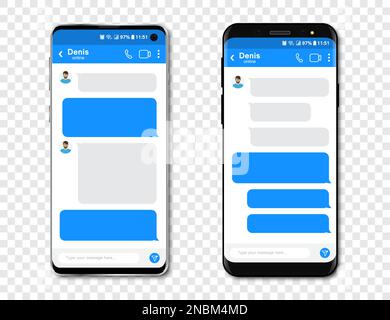 Smartphone-Set mit leerem Chat-Messenger. Vorlage mit Nachrichtenblasen im Smartphone Stock Vektor