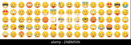 Große Auswahl an Emoticon-Lächelsymbolen. Zeichentrickfilm-Emoji-Set. Vektor-Emoticon festgelegt Stock Vektor