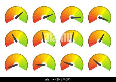 Satz von Tachometersymbolen auf weißem Hintergrund Stock Vektor