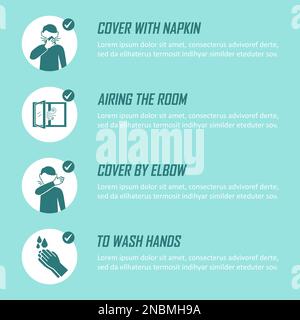 Coronavirus-Infografik Hintergrund. Präventive Maßnahmen Symbole für nicht krank zu werden und nicht Virus zu verbreiten Stock Vektor