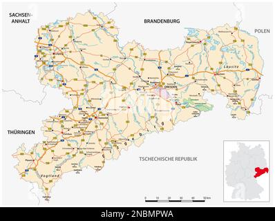 Roadmap des Bundeslandes Sachsen Stockfoto