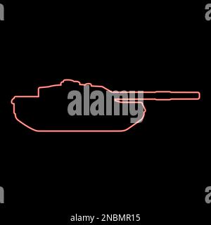 Neon-Tank Artillerie Artillerie-Maschine militärische Silhouette Weltkrieg rot Vektor-Illustration Bild flache Leuchte Stock Vektor