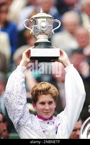 French Open Tennis Championships 1991, Roland Garros Club, Paris, Frankreich Monica Seles Ladies Champion Foto von Tony Henshaw Stockfoto