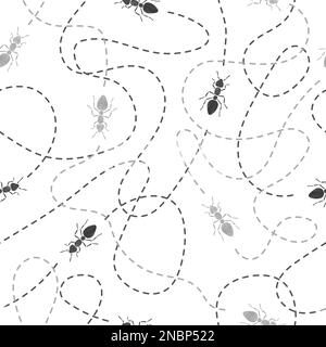 Aquarelle Ameisen mit nahtlosen Mustern. Einfarbiger Vektor-Hintergrund. Stock Vektor