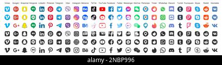 Große Auswahl an Social-Media-Logos in verschiedenen Stilen und Formen Stock Vektor