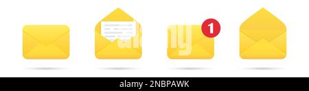Gruppe von Benachrichtigungs-E-Mail-Envelope-Symbolen mit Schatten Stock Vektor