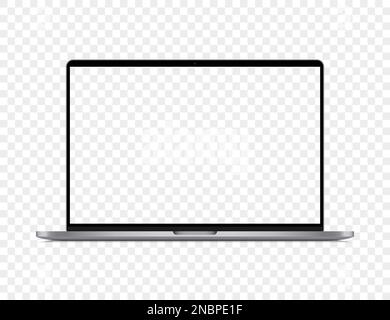 Realistisch grauer Laptop mit leerem Bildschirm auf transparentem Hintergrund Stock Vektor
