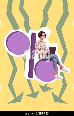 Kreative Fotocollage Kunstwerk Bild der selbstbewussten Dame Weiterarbeiten Problemsituation vermeiden isoliert auf Malhintergrund Stockfoto