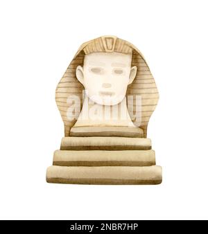 Aquarell ägyptische Statue der Sphinx für Haggadat Pesach, Passwortsymbole isoliert auf weißem Hintergrund. Stockfoto