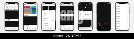 Set von iPhones mit YouTube-Vorlagenrahmen für soziale Netzwerke Stock Vektor