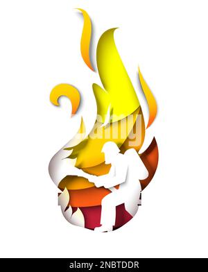 Feuerwehrmann löscht Feuer in Fackel 3D Vektor Stock Vektor