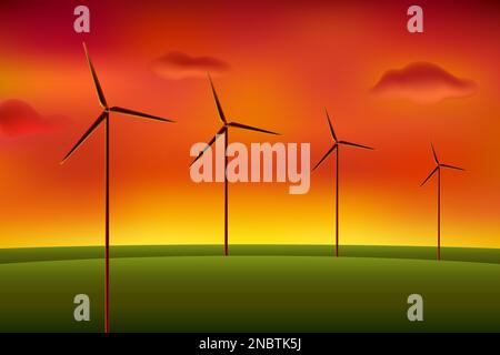 Windturbinen. Umweltfreundliche Energiequelle. Vektordarstellung. Stock Vektor