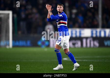 Genua, Italien. 13. Februar 2023 Michael Cuisance von UC Sampdoria Gesten während des Fußballspiels der Serie A zwischen UC Sampdoria und FC Internazionale. Kredit: Nicolò Campo/Alamy Live News Stockfoto