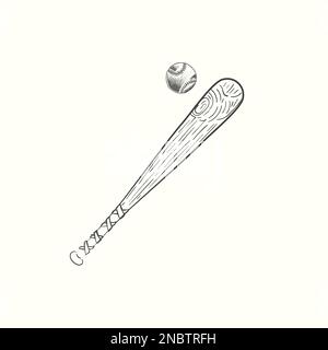 Handgezeichneter Baseballschläger und Ballvektordarstellung in Schwarz Stock Vektor