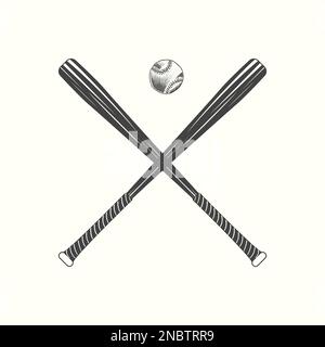 Handgezeichneter Baseballschläger und Ballvektordarstellung in Schwarz Stock Vektor