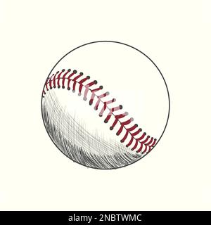 Handgezeichneter Baseballball-Skizzenvektor in Farbe, Vintage-Stil Stock Vektor