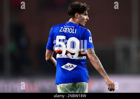 Genua, Italien. 13. Februar 2023 Alessandro Zanoli von der UC Sampdoria schaut während des Fußballspiels der Serie A zwischen der UC Sampdoria und dem FC Internazionale. Kredit: Nicolò Campo/Alamy Live News Stockfoto