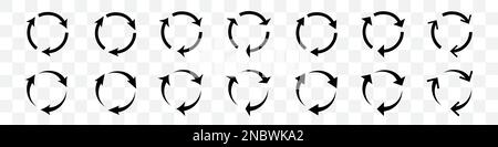 Satz schwarzer Kreispfeile auf transparentem Hintergrund Stock Vektor