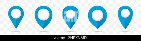 Satz blauer Pin-Map-Zeigersymbole mit Schatten Stock Vektor