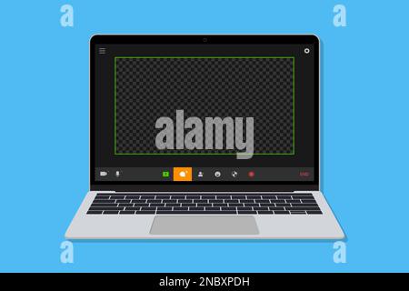 Laptop mit Bildschirmvorlage für Videoanrufe. Konzept für Videokonferenzen und Online-Meetings Stock Vektor