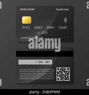 Kreditkartenmodell mit Schatten auf Vorder- und Rückseite Stock Vektor