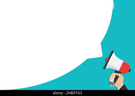 Megafon mit Handgriff und Seifenblasensprache in flachem Design Stock Vektor