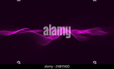 Hightech- und Big-Data-Hintergrunddesign. Violetter abstrakter Hintergrund mit fließenden Punkten. Wunderschöne wellenförmige Anordnung leuchtender Punkte. Stockfoto