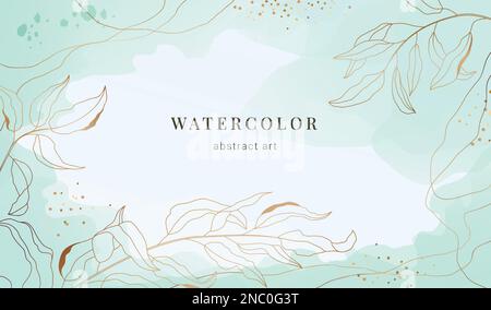 Goldener, wasserfarbener Blumenhintergrund. Skizzieren Sie mit Blumen- und goldener Textur für luxuriöse romantische Hochzeitsdekorationen. Botanisches Poster, Webbanner und Einladungskarte. Vector boho elegantes Sommerdesign Stock Vektor