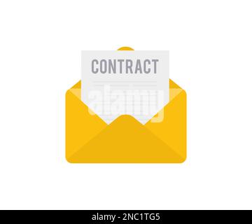 Vertragsdokument im Umschlag Logo-Design. Dokumentenverwaltung, papierloses Büro, Vertragsunterzeichnung, Vektordesign und Illustration. Stock Vektor