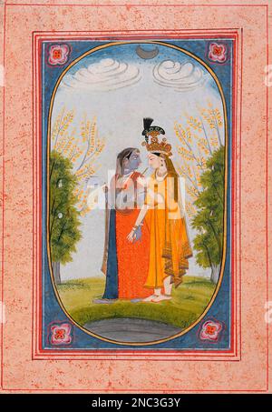 Krishna und Radha, unbekannter Künstler, undurchsichtige Aquarelle und Gold auf Papier, c. 1800-25 Stockfoto
