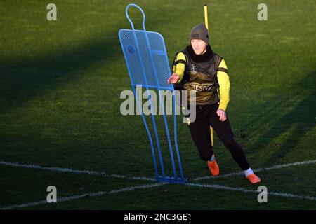 Dortmund, Deutschland. 14. Februar 2023. Fußball: Champions League, vor der 16. Runde erste Etappe Borussia Dortmund - Chelsea FC. Marco Reus in Aktion während des letzten Trainings vor der Champions League gegen den Chelsea FC. Kredit: Federico Gambarini/dpa/Alamy Live News Stockfoto