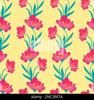 Rosa Hibiskusblume, handgezeichnet, nahtlos. Eine wunderschöne Frühlingspflanze mit zarten Blütenblättern Stock Vektor