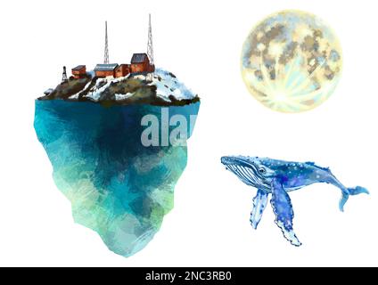 Darstellung von Tieren und Spediteuren am Südpol. Qualitativ hochwertige Darstellung Stockfoto