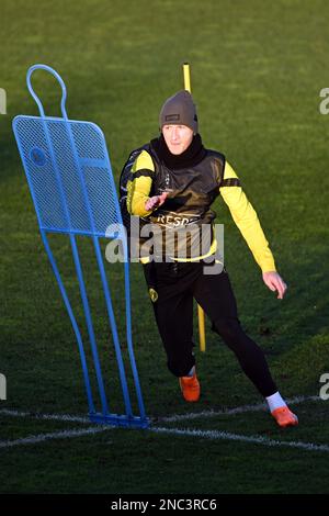 Dortmund, Deutschland. 14. Februar 2023. Fußball: Champions League, vor der 16. Runde erste Etappe Borussia Dortmund - Chelsea FC. Marco Reus in Aktion während des letzten Trainings vor der Champions League gegen den Chelsea FC. Kredit: Federico Gambarini/dpa/Alamy Live News Stockfoto