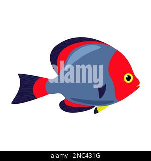 Dekorativer Seefisch mit blauen roten Flossen. Vektorfische isolieren sich in flachem Stil, exotische Meerestiere. Stock Vektor